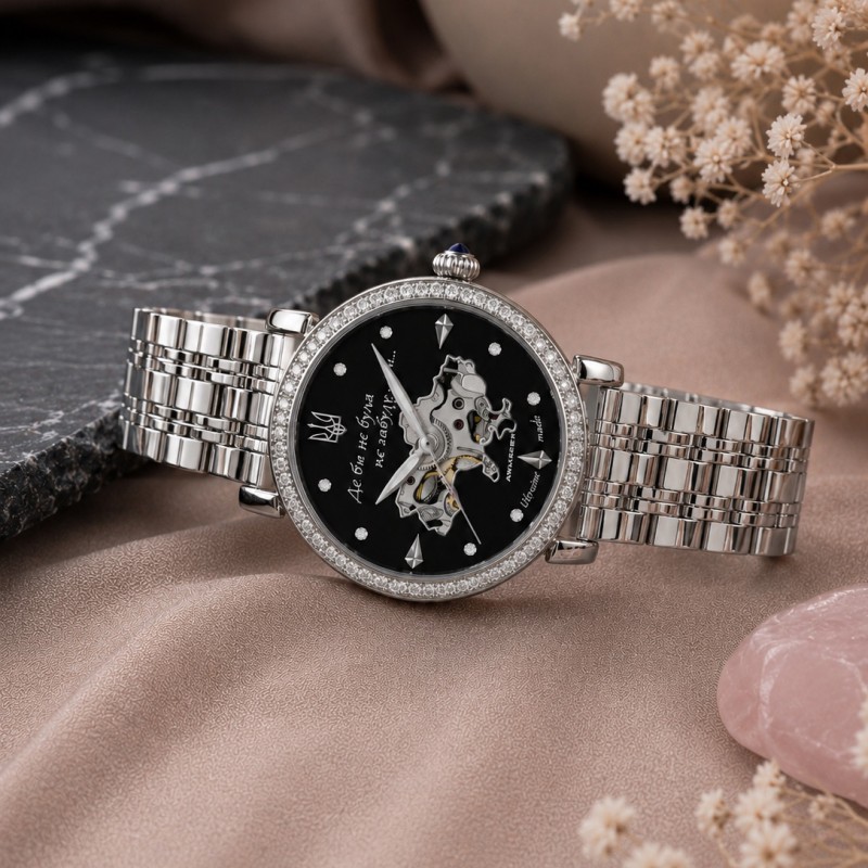 Женские механические часы Awarder 047 Silver-Black с автоподзаводом и стальным корпусом