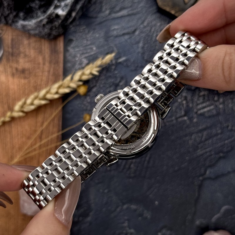Женские механические часы Awarder 047 Silver-Pink с серебристым браслетом и розовым циферблатом