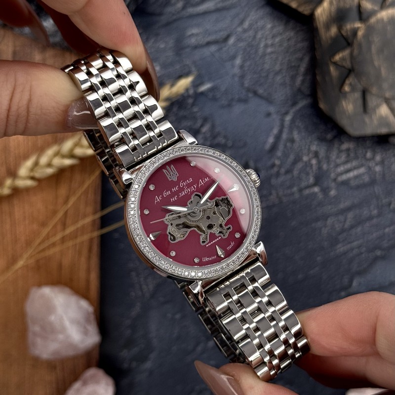 Женские механические часы Awarder 047 Silver-Pink с серебристым браслетом и розовым циферблатом