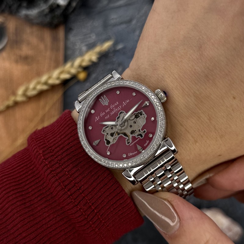 Женские механические часы Awarder 047 Silver-Pink с серебристым браслетом и розовым циферблатом