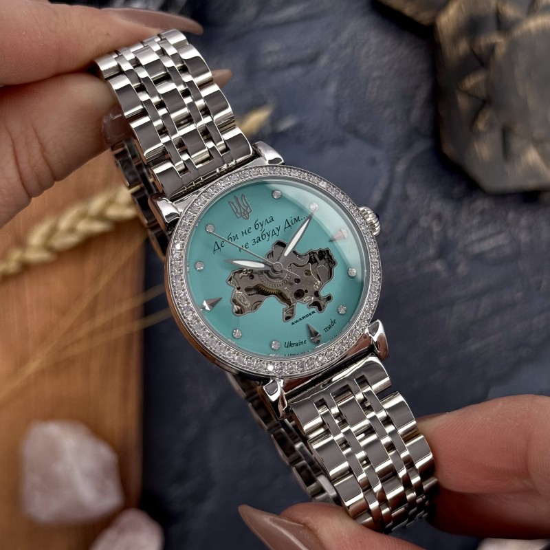 Женские механические часы Awarder 047 Silver-Blue с автоподзаводом и бирюзовым циферблатом
