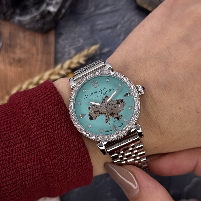 Женские механические часы Awarder 047 Silver-Blue с автоподзаводом и бирюзовым циферблатом