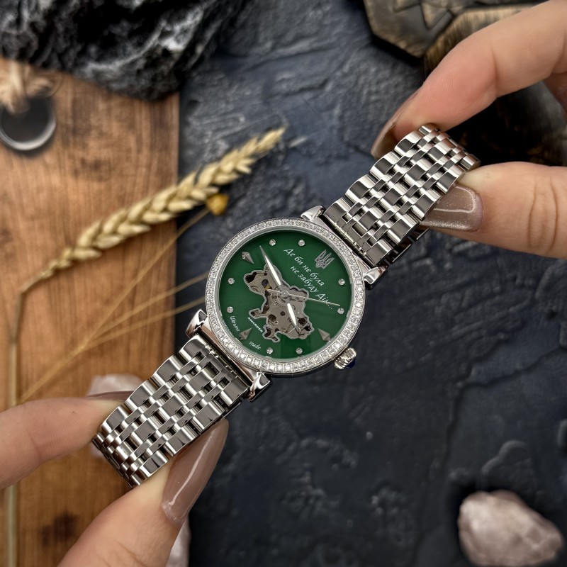 Женские механические часы Awarder 047 Silver-Green с автоподзаводом и зеленым циферблатом