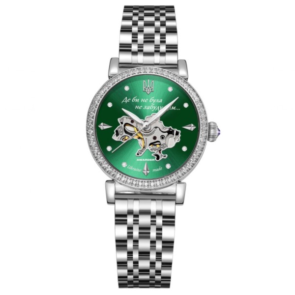 Женские механические часы Awarder 047 Silver-Green с автоподзаводом и зеленым циферблатом