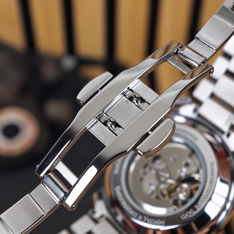 Мужские механические часы Awarder 022 Automatic Не Забуду Дім Silver-Black Steel с автоподзаводом
