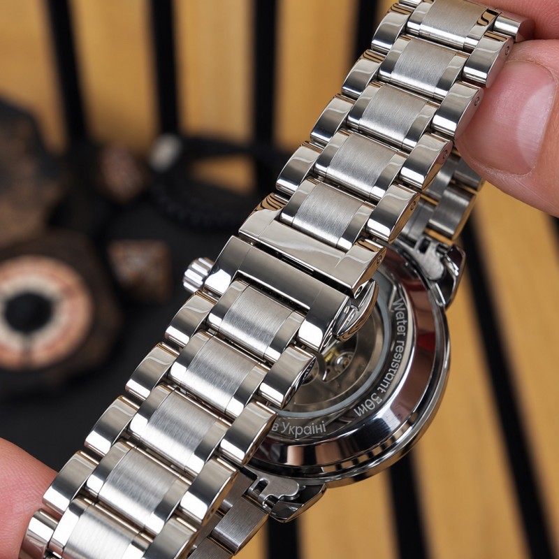 Мужские механические часы Awarder 022 Automatic Не Забуду Дім Silver-Black Steel с автоподзаводом