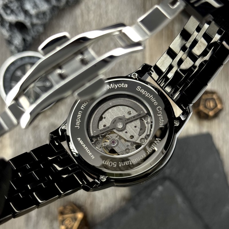 Мужские механические часы Awarder 043-1 Де би не був All Black Steel Miyota с сапфировым стеклом