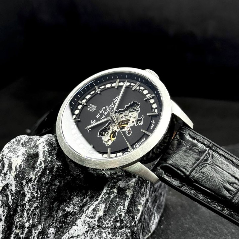 Мужские механические часы Awarder 043-1 Де би не був Silver-Black Leather с сапфировым стеклом
