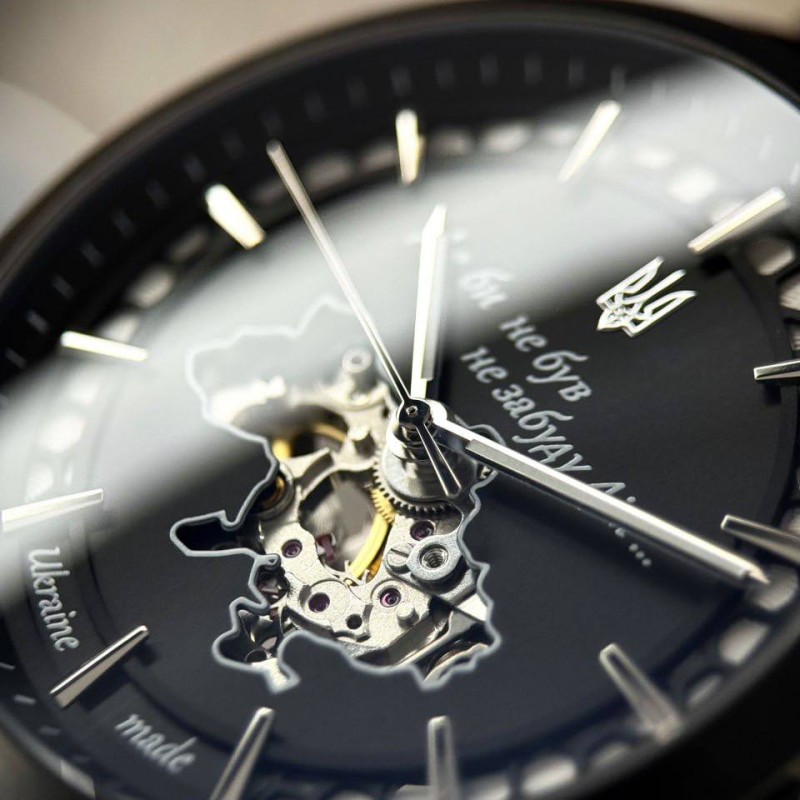 Мужские механические часы Awarder 043-1 Де би не був Silver-Black Leather с сапфировым стеклом