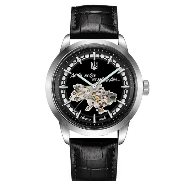 Мужские механические часы Awarder 043-1 Де би не був Silver-Black Leather с сапфировым стеклом