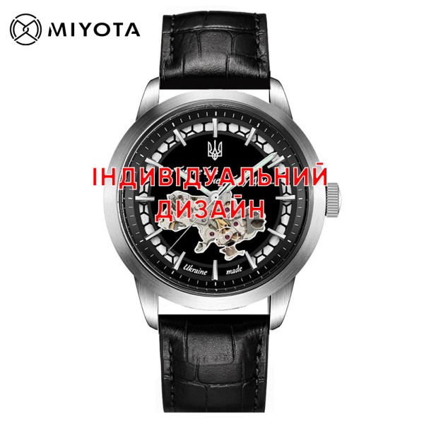 Мужские механические часы Awarder 043-1 Silver-Black Leather с автоподзаводом и сапфировым стеклом