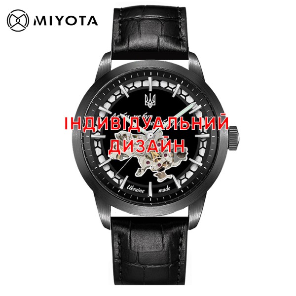 Мужские механические часы Awarder 043-1 All Black Leather с автоподзаводом и сапфировым стеклом