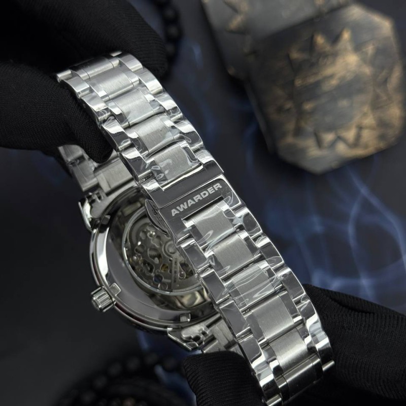 Мужские механические часы Awarder 048 Не Забуду Дім Silver-Black Steel с сапфировым стеклом