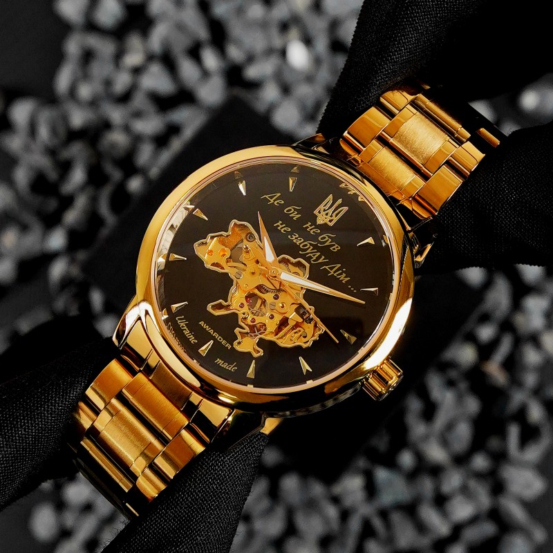 Мужские часы Awarder 048 Не Забуду Дім Gold-Black Steel с механикой и сапфировым стеклом