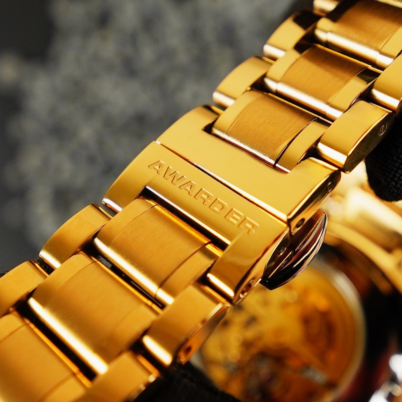 Мужские часы Awarder 048 Не Забуду Дім Gold-Black Steel с механикой и сапфировым стеклом
