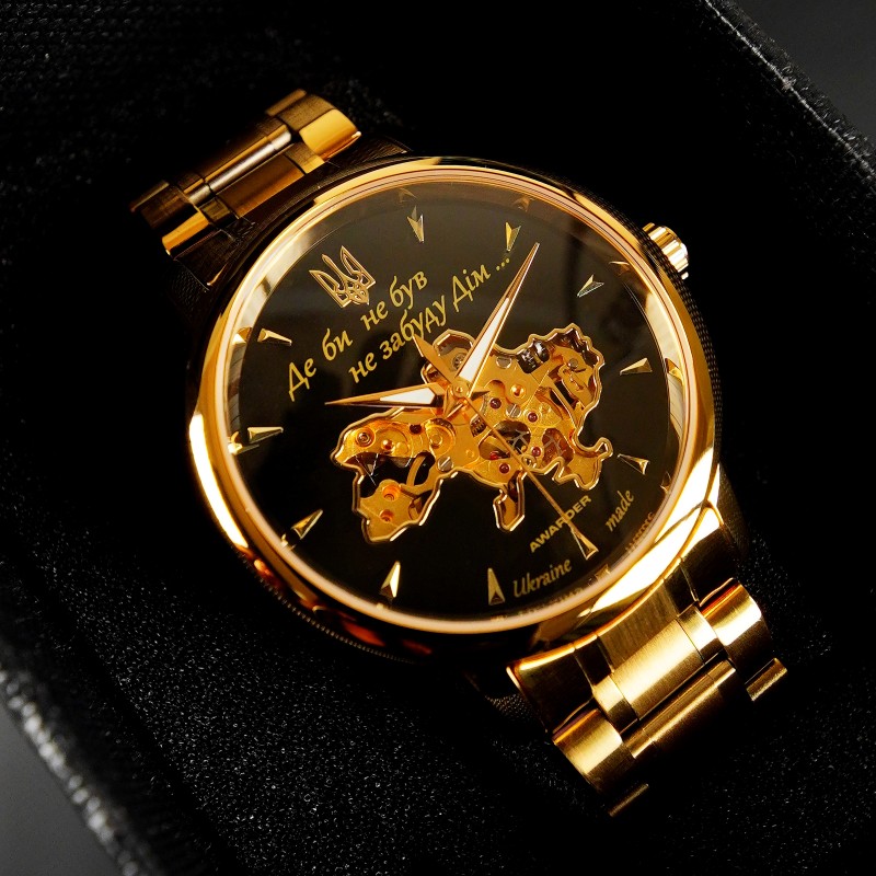 Мужские часы Awarder 048 Не Забуду Дім Gold-Black Steel с механикой и сапфировым стеклом
