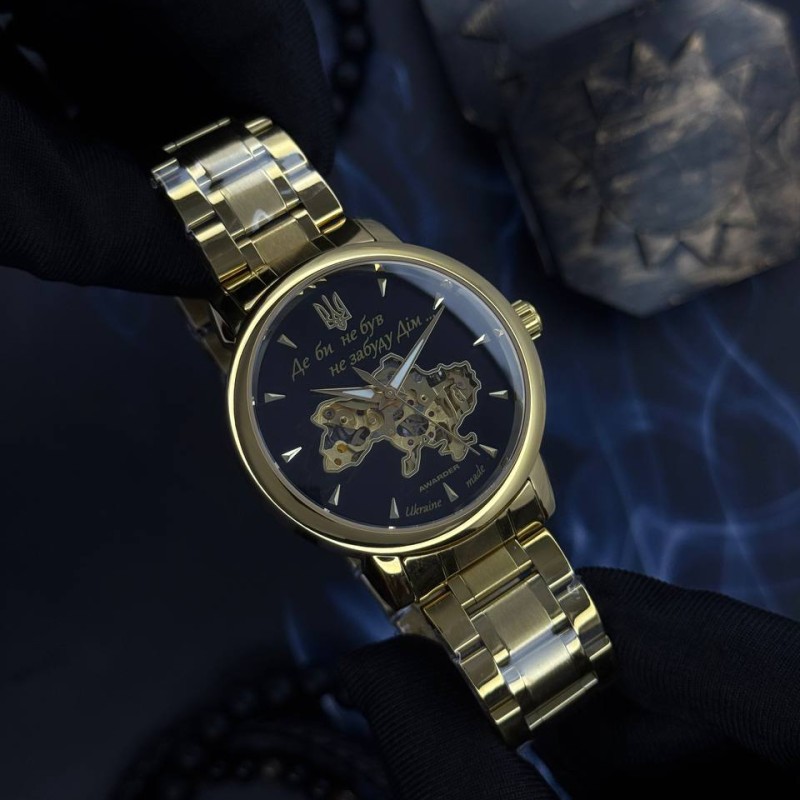 Мужские часы Awarder 048 Не Забуду Дім Gold-Black Steel с механикой и сапфировым стеклом