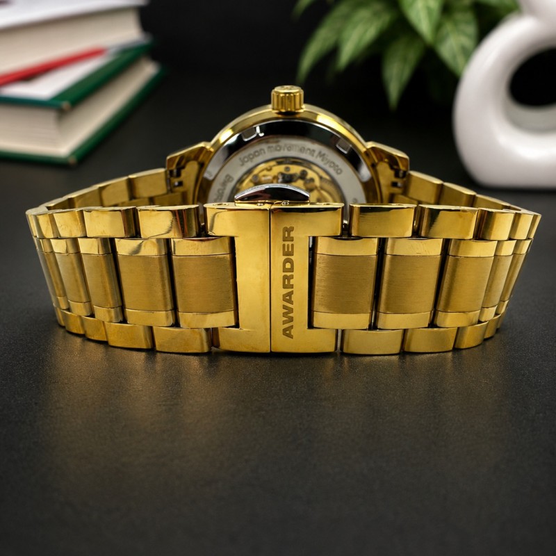 Мужские часы Awarder 048 Не Забуду Дім Gold-Black Steel с механикой и сапфировым стеклом