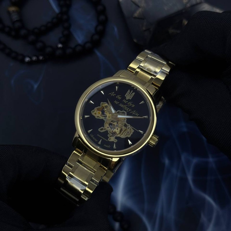 Мужские часы Awarder 048 Не Забуду Дім Gold-Black Steel с механикой и сапфировым стеклом