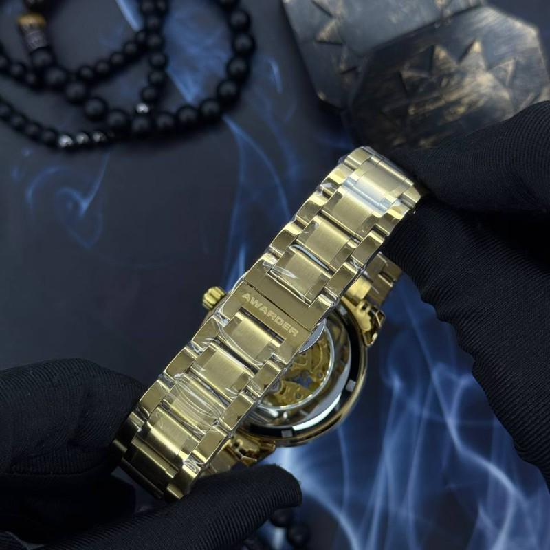 Мужские часы Awarder 048 Не Забуду Дім Gold-Black Steel с механикой и сапфировым стеклом