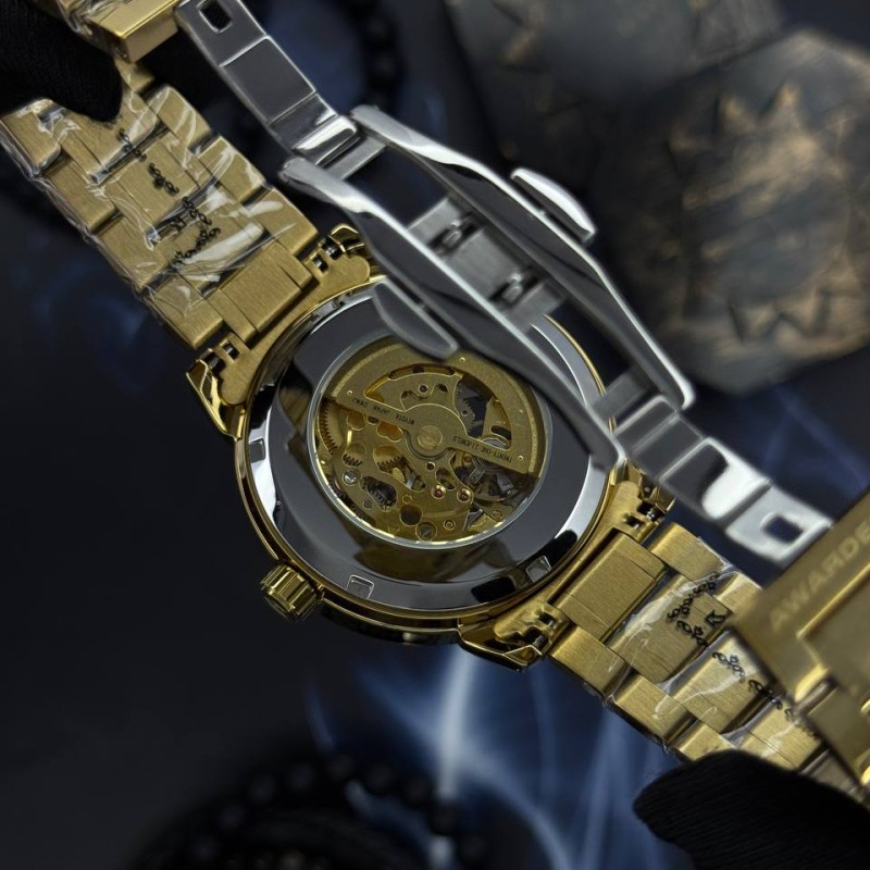 Мужские часы Awarder 048 Не Забуду Дім Gold-Black Steel с механикой и сапфировым стеклом