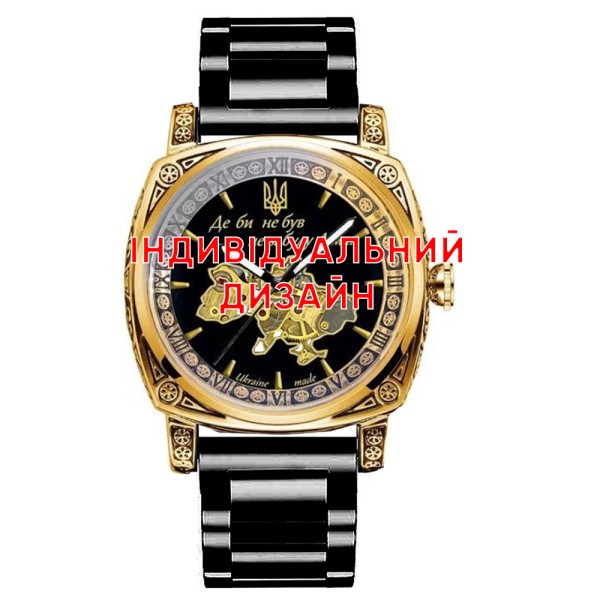 Чоловічий механічний годинник Awarder 021 Gold-Black Steel з автопідзаводом та сталевим браслетом