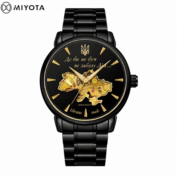 Мужские механические часы Awarder 048 Не Забуду Дім Black-Gold Steel с автоподзаводом и сапфировым стеклом