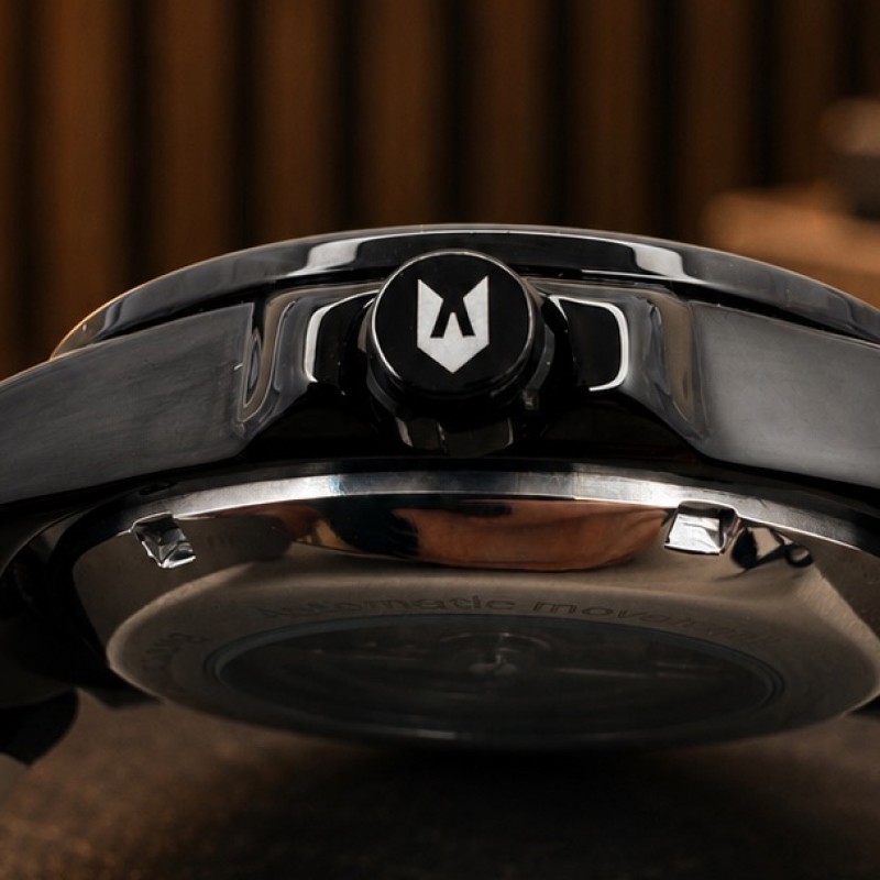 Мужские механические часы Awarder 050 Де би не був All Black Leather с автоподзаводом и кожаным ремешком