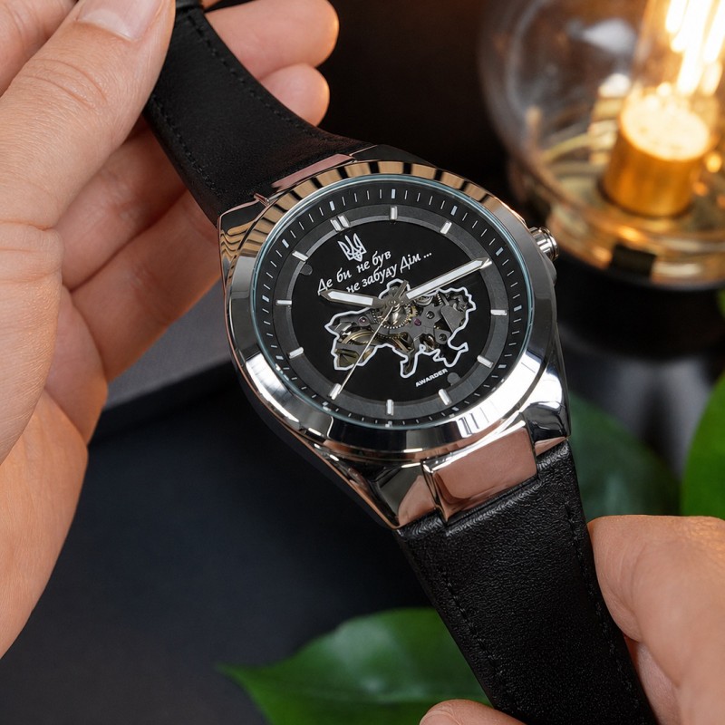Мужские механические часы Awarder 050 Де би не був Silver-Black Leather с автоподзаводом