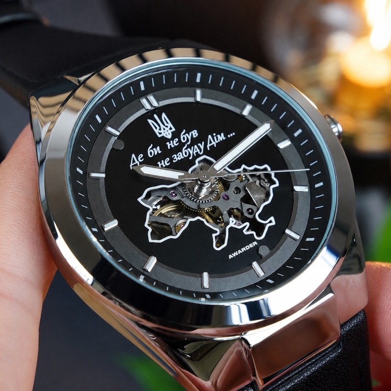Мужские механические часы Awarder 050 Де би не був Silver-Black Leather с автоподзаводом