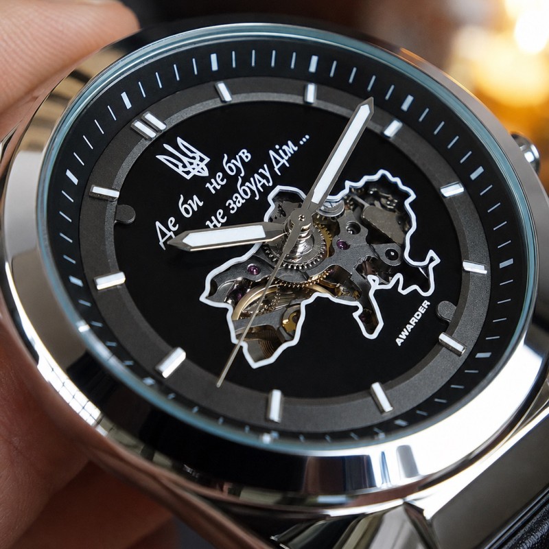 Мужские механические часы Awarder 050 Де би не був Silver-Black Leather с автоподзаводом