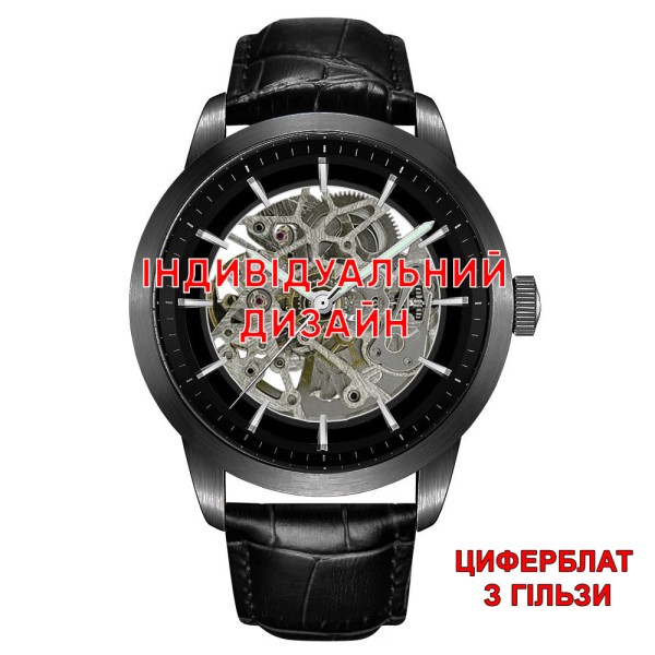 Мужские механические часы Awarder 043 Black Leather Гильза с сапфировым стеклом и индивидуальным дизайном