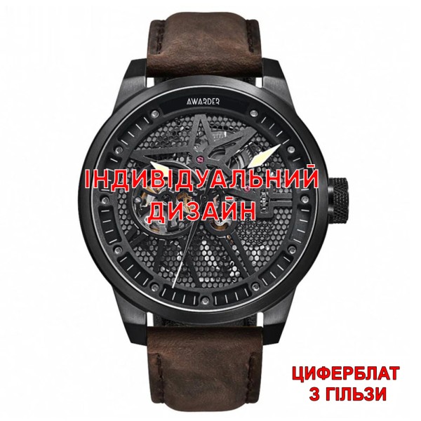 Чоловічий механічний годинник Awarder 058 Black-White Leather Гільза з сапфіровим склом