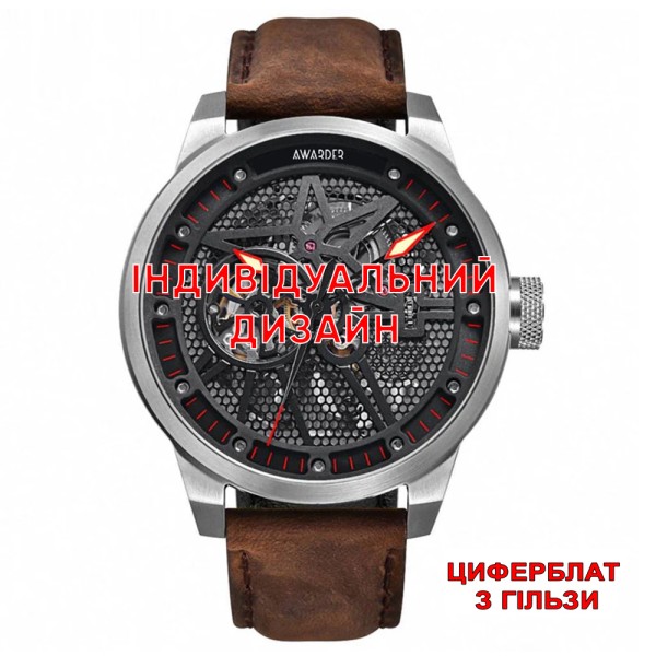 Мужские механические часы Awarder 058 Silver-Red Leather Гильза с автоподзаводом и сапфировым стеклом
