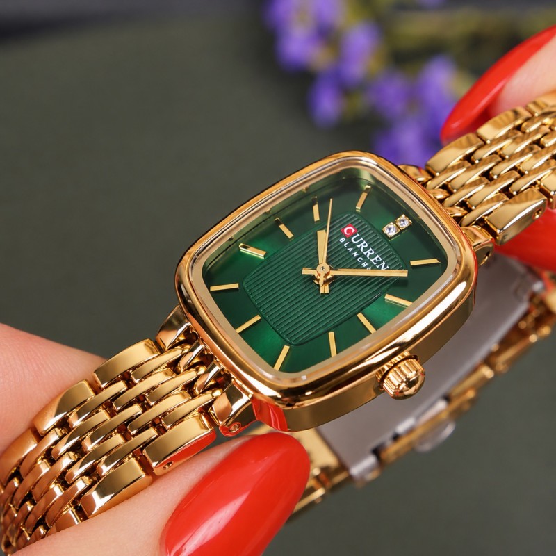 Жіночий годинник Curren 9093 Gold-Green з золотистим браслетом та зеленим циферблатом
