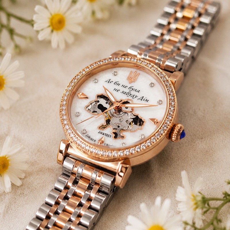 Женские механические часы Awarder 047 Де би не була Silver-Gold-Pearl с автоподзаводом и перламутровым циферблатом