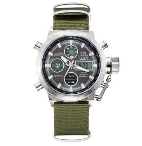 AMST 3003 Silver-Black Green Wristband